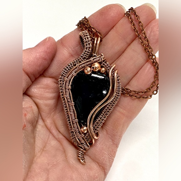 HANDMADE Black Tourmaline Hand Wrapped Copper Heady Statememt Necklace, Gift Her - Picture 7 of 9